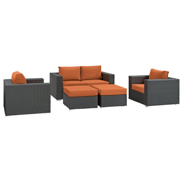 Canvas Tuscan Sojourn 5 Piece Outdoor Patio Sunbrella Sectional Set