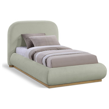 Vaughn Upholstered Bed, Mint, Twin, Chenille Fabric, Natural Finish