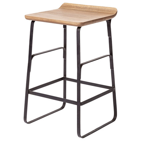 Conan Medium Brown Solid Wood Seat with Black Metal Frame Counter Stool