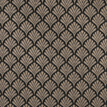 Black, Fan Patterned Woven Upholstery Fabric By The Yard