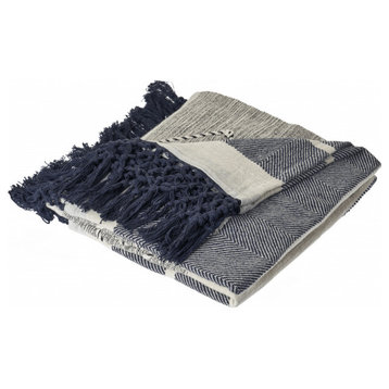 Black and Blue Woven Cotton Striped Throw Blanket