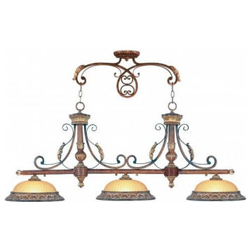 3 Light Verona Bronze With Aged Gold Leaf Accents 52" Island Light
