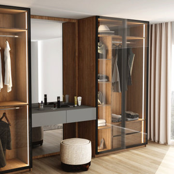 Dust Grey Glass & Wooden Wardrobes Supplied by Inspired Elements