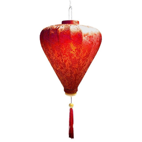 Silk Lantern - Vietnamese Balloon Lamp, Red, 12.5"w X 17"h (33" Overall), 13-Foo