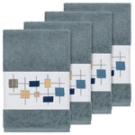 Linum Home Textiles - Khloe 4 Piece Embellished Hand Towel Set - The KHLOE Embellished Towel Collection features a mod geometric grid embroidery on a woven textured border.