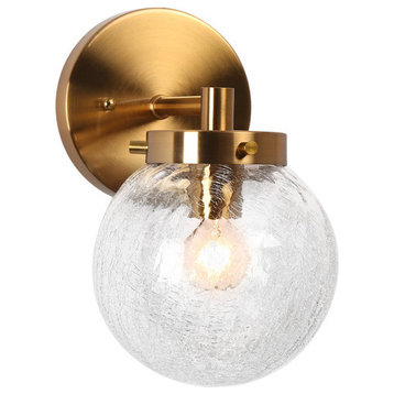 LNC 1-Light Polished Gold and Crack Glass Globe Modern LED Wall Sconce