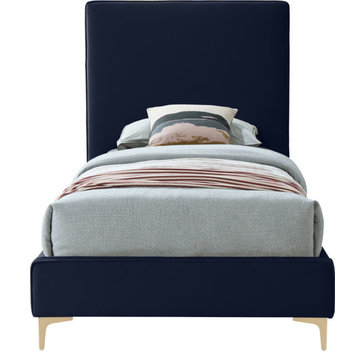 Geri Velvet Upholstered Bed, Navy, Twin