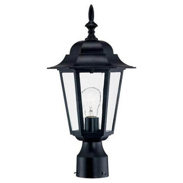 17" Tall Black Outdoor Post Mount-Light, Clear BeveLED Glass Panels