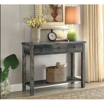 Glancio Console Table, Antique White and Teal