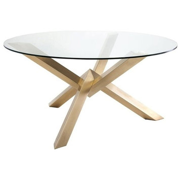 Maklaine 72" Round Glass Top Dining Table in Gold