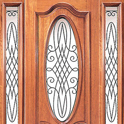 Prehung Mahogany Oval Front Door Two Sidelites Rectangular Transom - Front Doors