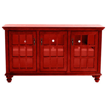 65" Traditional Oak Sideboard Buffet, Persimmon Red