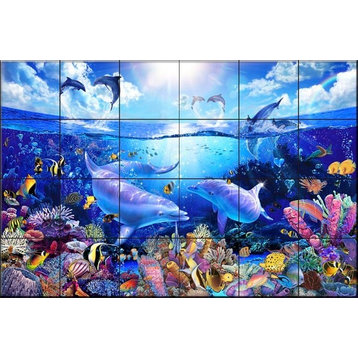 Tile Mural Bathroom Backsplash - Day of the Dolphins-CRL