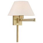 Livex Lighting - Livex Lighting Antique Brass 1-Light Swing Arm Wall Lamp - Add this versatile swing arm wall lamp bedside or above a favorite reading chair to enjoy more light where you need it. The antique brass finish is transitional while the oatmeal fabric shade offers subtle texture.