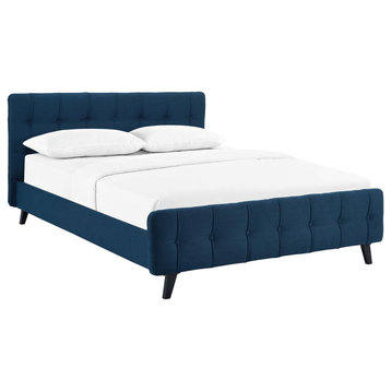 Ophelia Queen Tufted Upholstered Fabric Bed, Azure