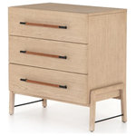 Four Hands - Rosedale 3 Drawer Dresser-Yucca Oak Veneer - Light-finished oak forms a clean silhouette for three spacious drawers with iron hardware wrapped in tan top-grain leather.