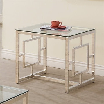 Bowery Hill Contemporary Metal Square Glass Top End Table in Nickel