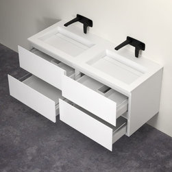 LUSSO STONE CELARE MATT WHITE DOUBLE VANITY UNIT AND BASIN 1200 - Products