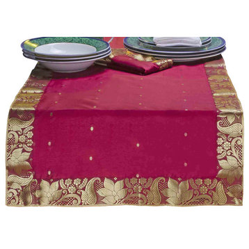 Maroon - Hand Crafted Table Runner (India) - 14 X 84 Inches