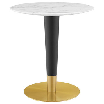 Dining Table, Round, Artificial Marble, Metal, Gold White, Modern, Restaurant