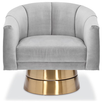 Cove Swivel Chair, Gray Velvet, Brushed Gold