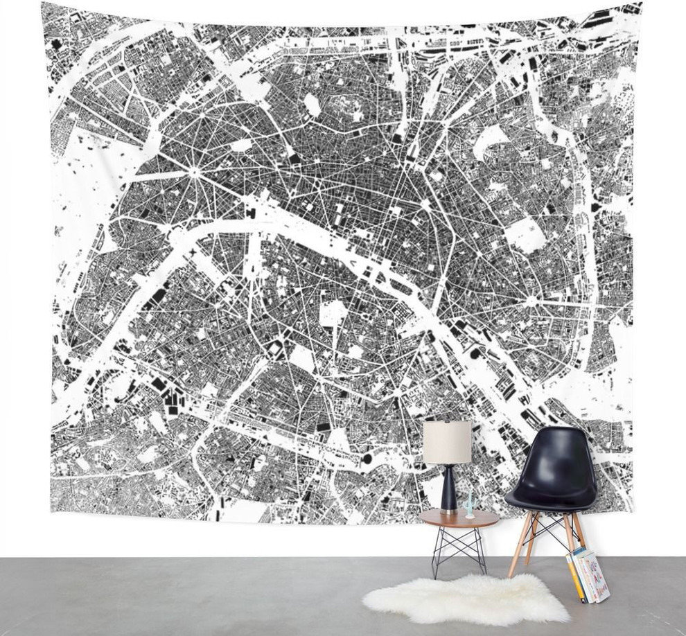 Society6 Paris Map Schwarzplan Only Buildings Wall Tapestry, Medium, 68"x80"
