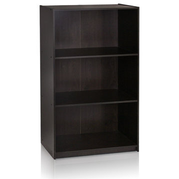 Basic 3-Tier Bookcase Storage Shelves, Espresso