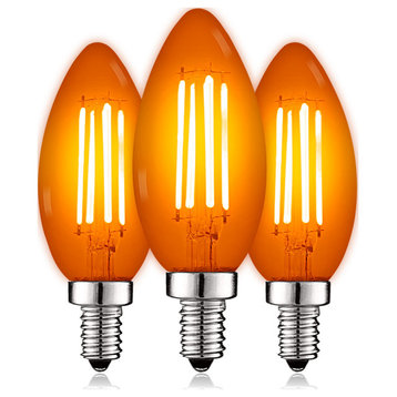 Luxrite E12 LED Filament Orange Light Bulb, 4.5W=40W, UL, E12 3 Pack