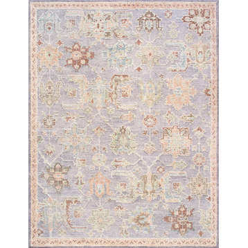 Pasargad Home Oushak 9' x 12' Hand-Knotted Wool Purple/Salmon Rug