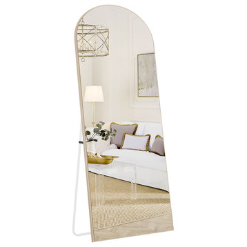 Arched Full Length Wood Framed Floor Mirror, Wood, 64"x21"