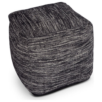 Steve Silver Omari Square Handwoven Pouf With Black And Ivory Finish MR180P