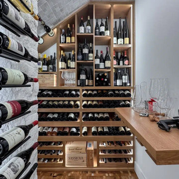 Custom-Designed Wooden Wine Racks Beneath the Staircase