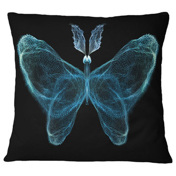 Turquoise Fractal Butterfly in Dark Abstract Throw Pillow, 18"x18"