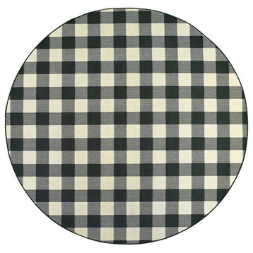 Martinique Gingham Check Black/ Ivory Indoor/Outdoor Area Rug, 7'10"x7'10"
