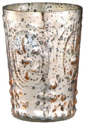 Votive Holder With Fleur-De-Lis, Peach Glass