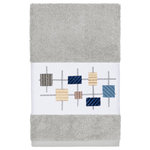 Linum Home Textiles - Khloe Embellished Hand Towel - The KHLOE Embellished Towel Collection features a mod geometric grid embroidery on a woven textured border.