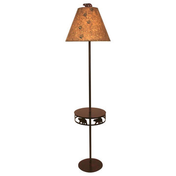 Burnt Sienna and rust Iron Round Bear Band Tray Floor Lamp
