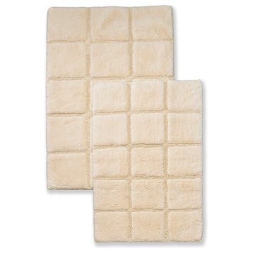 2 Piece 100% Cotton Soft Bathroom Rug Set, Ivory