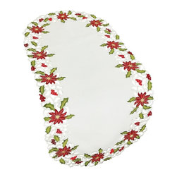 Xia Home Fashions - Poinsettia Lace Embroidered Cutwork Table Runner, 16x34 - Table Runners