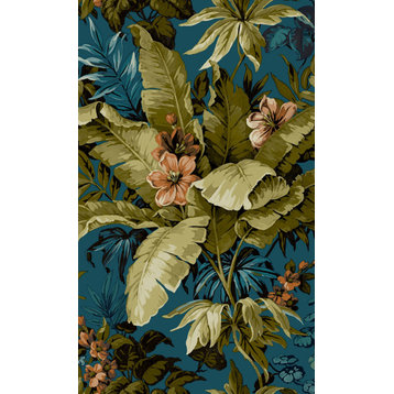 Floral Jungle Botanical Wallpaper, Blue, Double Roll