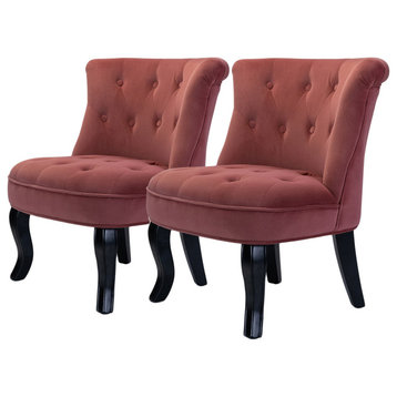 Upholstered Accent Chair With Tufted Back, Set of 2, Rosewood