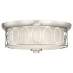 Savoy House - Savoy 6-2390-14-SN, Sherrill Satin Nickel Led Flush Mount - Classic and contemporary! The Sherrill ceiling fixture has a delightful design that blends well with many decor styles, especially contemporary, traditional, and glam. The drum-shaped frame features an outer circular band, stacked disc finial, and a splendid connected oval pattern all around the outside. This frame has a lustrous, satin nickel finish â€”a terrific neutral that goes with other colors and hardware in your home. Within the drum frame, is a shade made of gorgeous etched glass. The shade encloses one dimmable 20W, LED bulb (included!) for ample illumination, filtered through the etched glass. 14`` wide and 5.5`` high, with a flush mounting: ideal for your dining room, kitchen, living room, family room, foyer, bedroom, office, great room, or hallway.