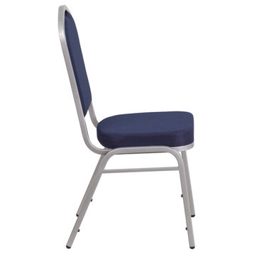 Hercules Series Crown Back Stacking Banquet Chair, Navy Fabric, Silver Frame