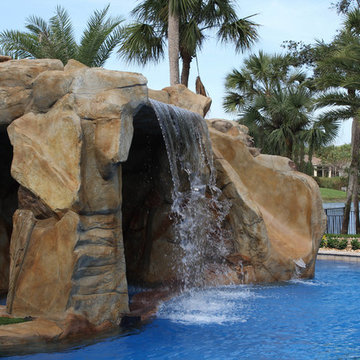 Custom Pool and Spa with Rock Waterfall and Lazy River in Delray beach, Florida
