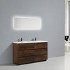 Moa Double Sink Bathroom Vanity With 6 Drawers, Rosewood, 60"