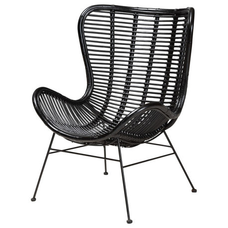 Modern Bohemian Black Rattan and Metal Accent Chair