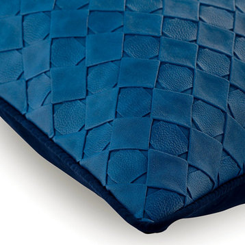 Euro Pillows Blue 24"Throw Pillow Cover Leather Checkered Textured Leather