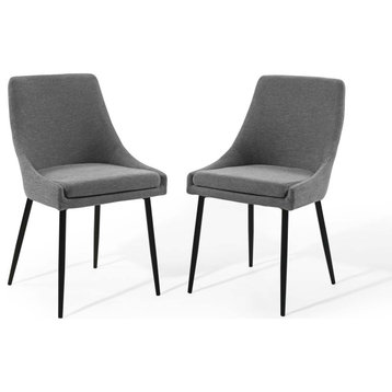 Viscount Upholstered Fabric Dining Chairs, Set of 2, Black Charcoal