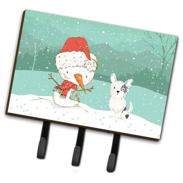 Black And White Terrier Snowman Christmas Leash Or Key Holder Hooks