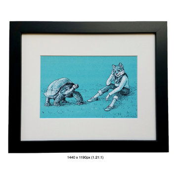 A Day In The Shell - Animal Illustration Framed Art Print - Turtle and Fox